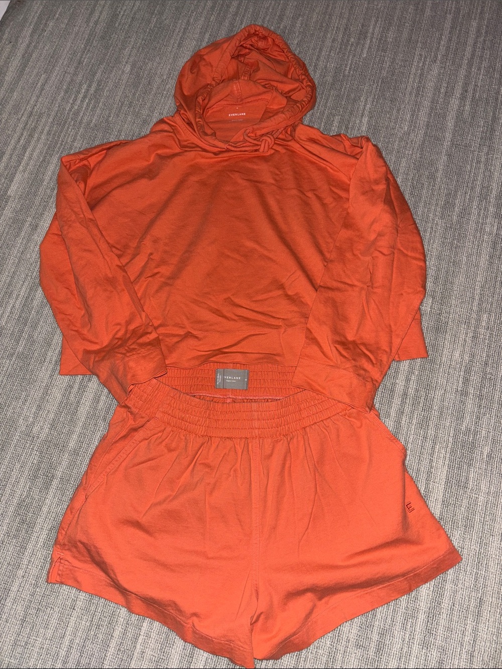 Everlane (M) Orange Cotton Hooded Sweatshirt & Shorts Set